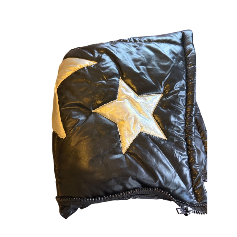 Dolls Kill Black Puffer Jacket Detachable Hood Silver HolographicStars Hood Only